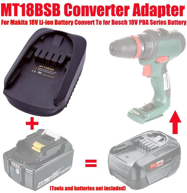 ALASICKA MT18BSB Akku-Adapter für Makita 18 V Akkus zur Nutzung mit Bosch PBA Lithium-Elektrowerkzeugen, Schwarz - Bild 1