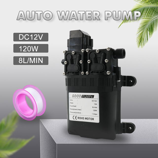AICANTEK Automatische Hochdruck-Membranwasserpumpe 12V DC, 120W, 8 l/min, Elektrische selbstansaugende Multifunktionspumpe, Schwarz - Bild 1