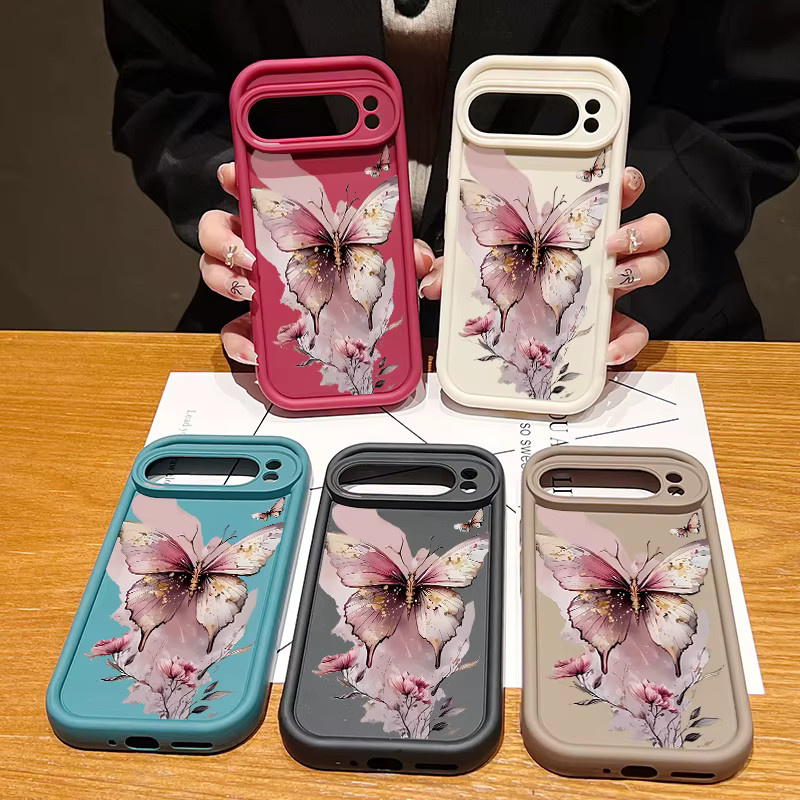 Stoßfeste TPU-Handyhülle für Google Pixel 9 10 Pro XL 8 7 Pro 7A 8A 9A mit rosa Schmetterling-Blumen-Design - Bild 3