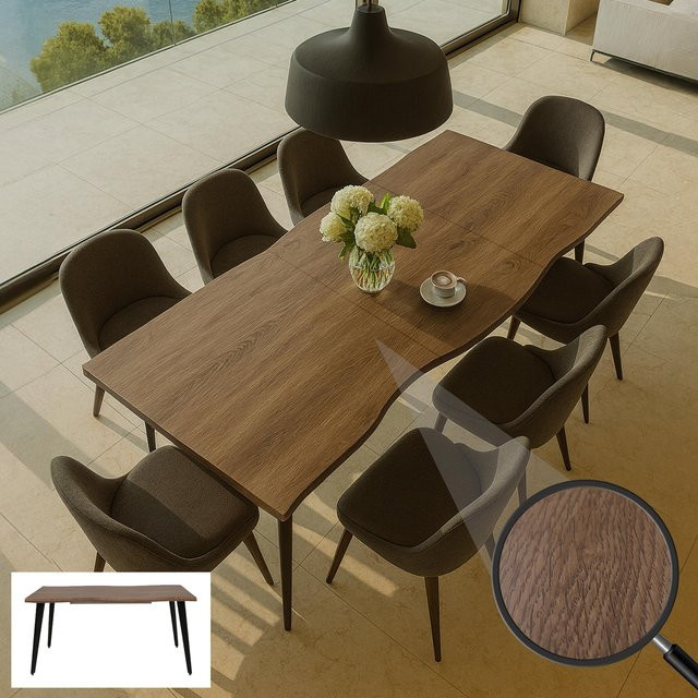 MCW Esszimmertisch O60 Ausziehtisch in Eiche Hell mit ausziehbarer Tischplatte aus MDF und Eisen, B/T/H: 160 x 80 x 77 cm bis 220 x 80 x 77 cm - Bild 1