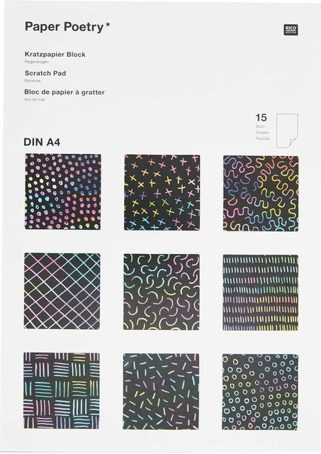 Rico Design Paper Poetry Kratzpapierblock A4 in Schwarz und Bunt mit 15 Blatt - Bild 1