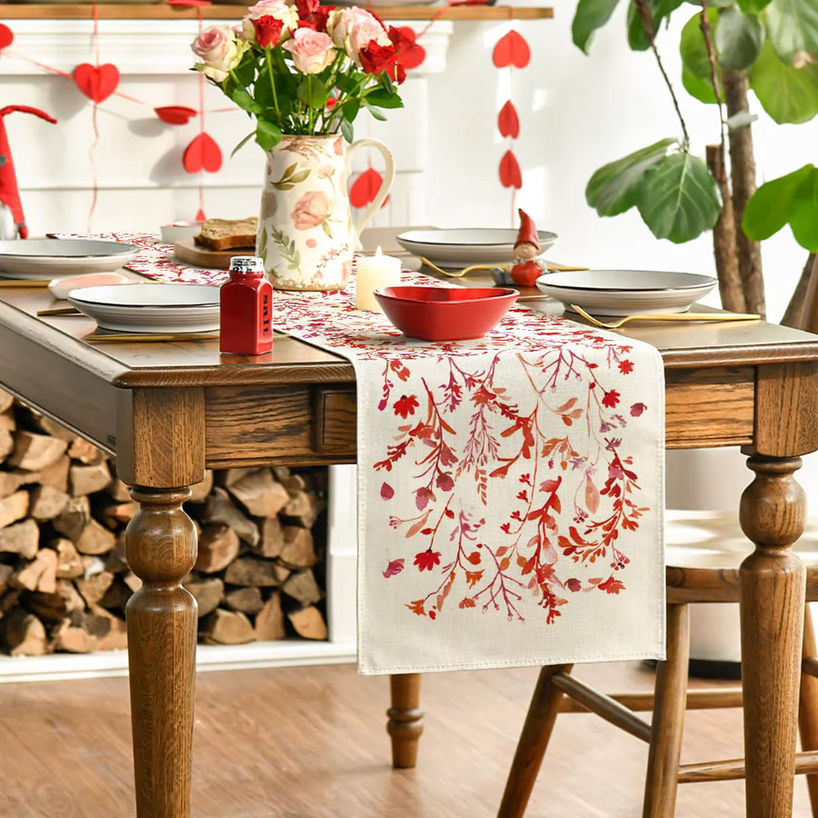 VIKAMA Tischläufer Floral Leaf Herbst mit Wildblumen und Gräsern, Mehrfarbig, Leinen, B/H: 33 x 90 cm - Bild 1