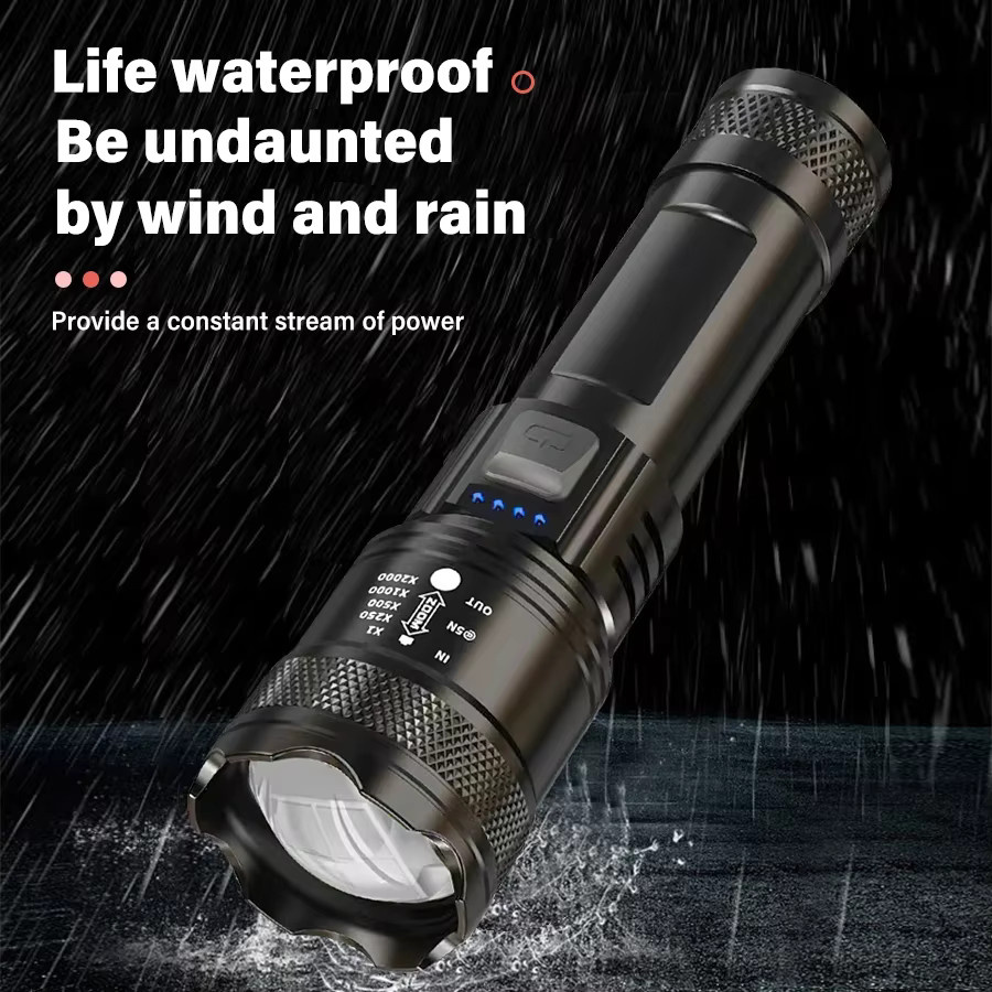 ZHIYU P200 LED-Taschenlampe in Schwarz, taktische USB-wiederaufladbare Lampe mit Zoom und wasserdichtem Gehäuse - Bild 6
