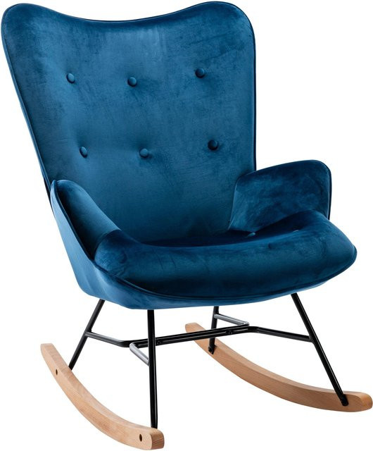 TPFLiving Schaukelstuhl Sanna in Blau mit Samtbezug und Gestell aus Buchenholz und Metall - Bild 1