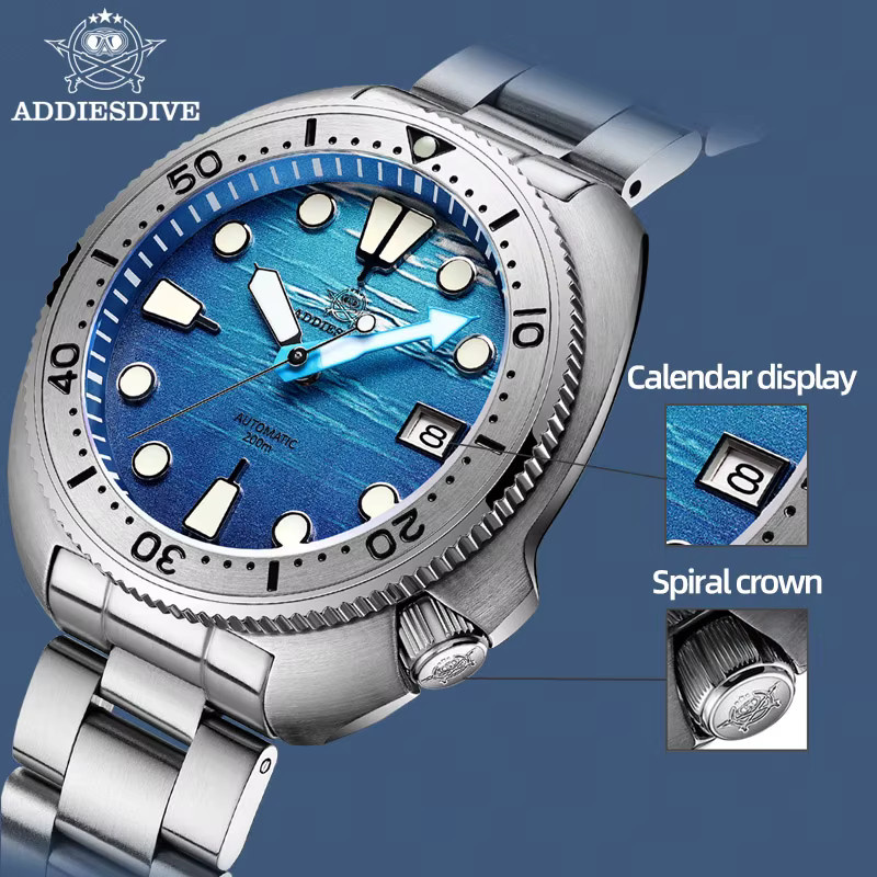 ADDIESDIVE Armbanduhr, Automatik, Edelstahl, Blau, Saphirglas, Herren - Bild 5