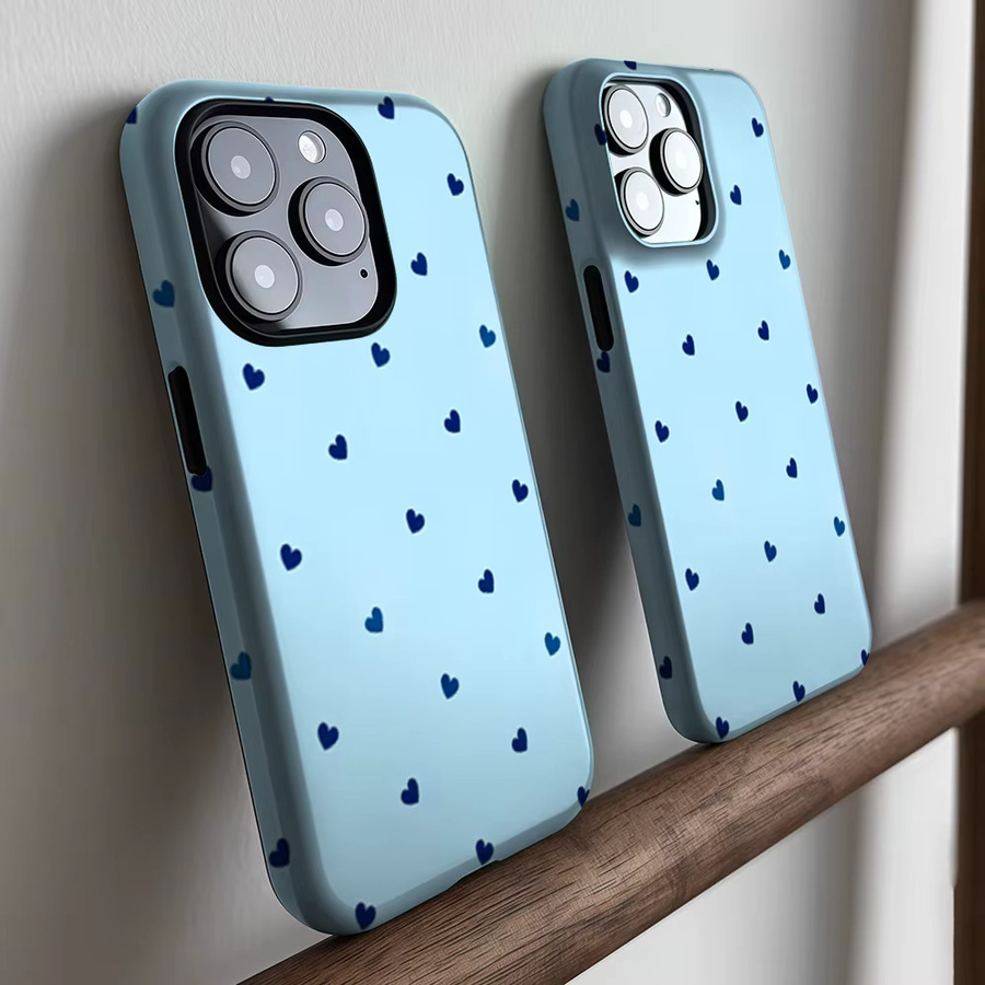 CaseLumi Matte Bumper MagSafe Hülle für iPhone 17 16 15 14 13 Pro Max mit Herz-Streufallmuster in Himmelblau - Bild 2