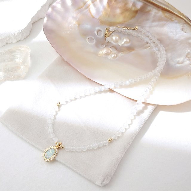 Lii Ji Halskette, Mondsteinperlen, Opal-Charm, 14 Karat Gold gefüllt, Unisex, 40 + 3 cm - Bild 1