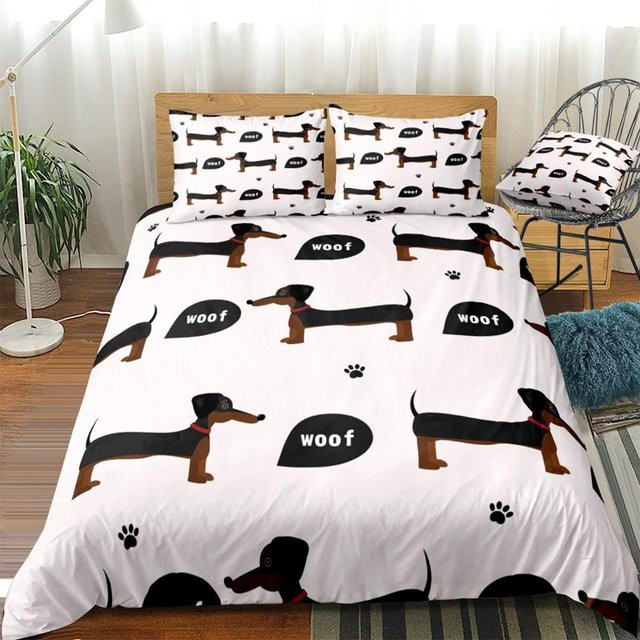 Bettwäsche Set mit Dackel-Motiv für Kinder aus Mikrofaser, Weiß, B/H: 150 x 200 cm - Bild 1