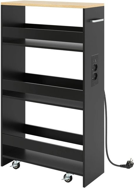 Costway Nischenwagen Küchenwagen mit 4 Etagen in Schwarz und Natur, Breite: 20 cm, Höhe: 80,5 cm, Tiefe: 47,5 cm - Bild 1