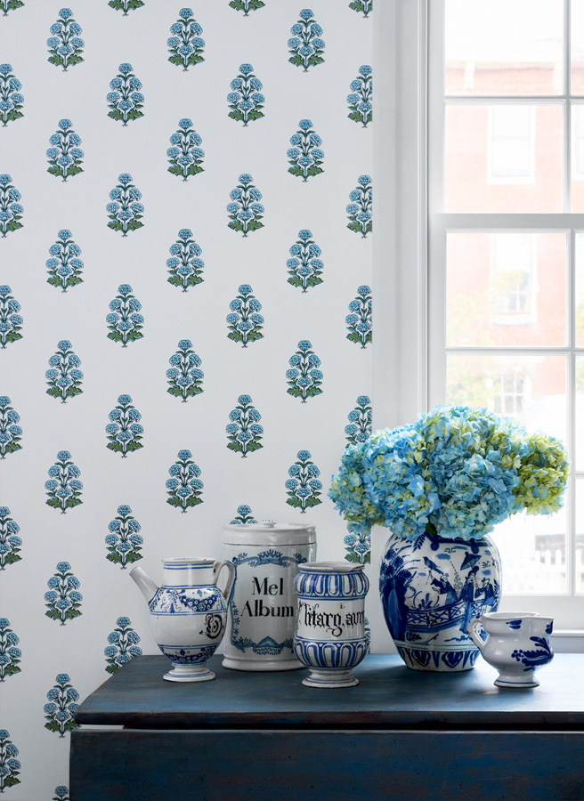 Thibaut Tapete Audrey Blau Botanisches Floral Design Non-Woven - Bild 1