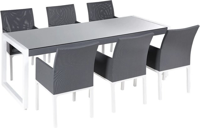 Beliani Gartentisch Set in Grau und Weiss aus Aluminium und Polyester mit B/T/H: 210 x 90 x 91 cm - Bild 1