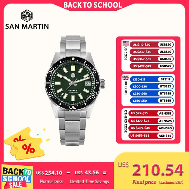 San Martin Armbanduhr, Automatik, Edelstahl, 39 mm, Herren, Kautschukarmband - Bild 1