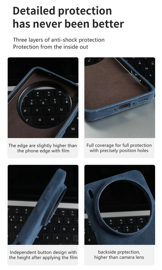 Premium Alcantara Rückseiten-Schutzhülle für Vivo X200 Pro Mini X300 Pro X100 Ultra V50 Lite X80 X90 Pro Plus in Blau - Bild 3