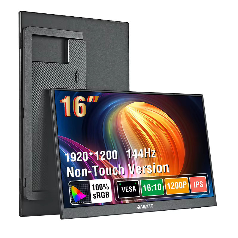 Anmite Tragbarer 16 Zoll Touchscreen-Monitor mit 2,5K Auflösung, 144Hz, 16:10, 100% sRGB und 500 cd/m², Schwarz - Bild 2
