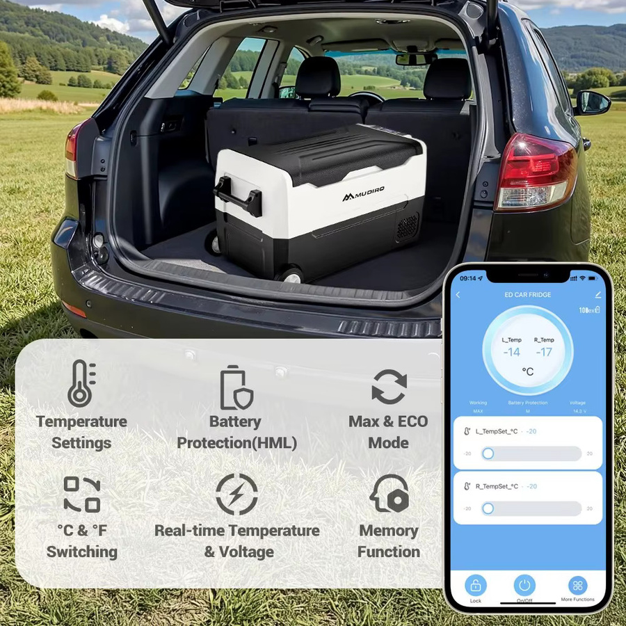 Mudiro Auto-Kühlschrank mit Kompressor und Bluetooth, 35L oder 55L, mit Solar/AC/DC-Stromversorgung und Temperaturanzeige - Bild 2
