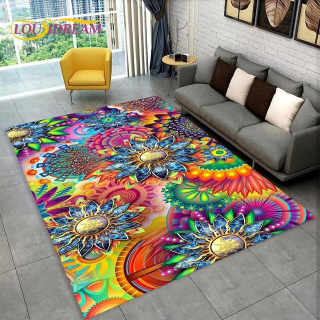 ChenYing01 Geometrischer Teppich mit 3D-Böhmen-Mandala, rutschfest und waschbar, Mehrfarbig, B x T: 100 x 150 cm - Bild 1