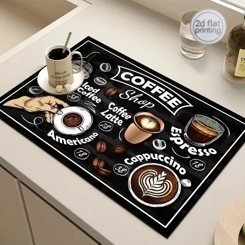 America Art Saugfähige Abtropfmatte mit Kaffee-Buchstaben-Druck für Küche und Badezimmer - Bild 1