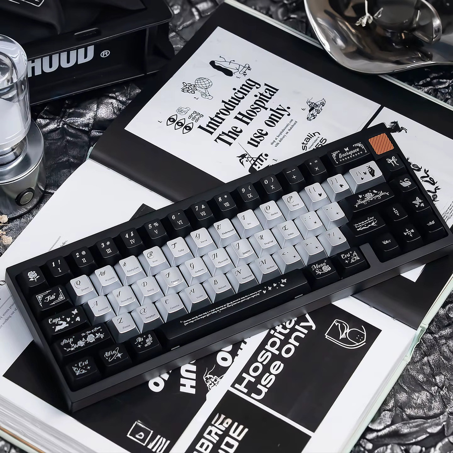 Venit Keys Night Butterfly Tastenkappen im Cherry-Profil für mechanische MX-Tastaturen, Schwarz und Silber, glänzend UV-PC-Material - Bild 2