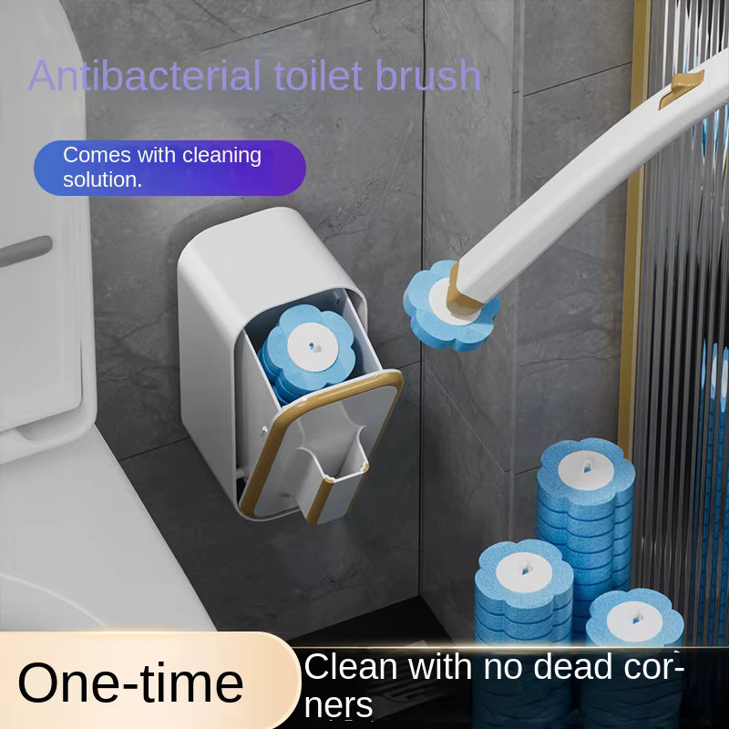 YITU Wandmontiertes Einweg-Toilettenbürsten-Set mit langem Griff und integrierter antibakterieller Reinigungsflüssigkeit inklusive Ersatzbürstenköpfen - Bild 3