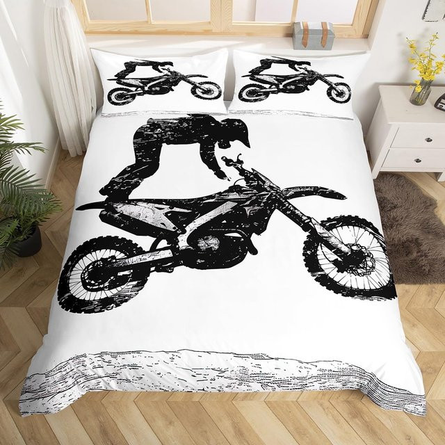 Dirtbike-Bettwäscheset Binchi Outdoor Product mit Motocross-Design, 3-teilig, Weiß, B/H: 140 x 200 cm - Bild 1