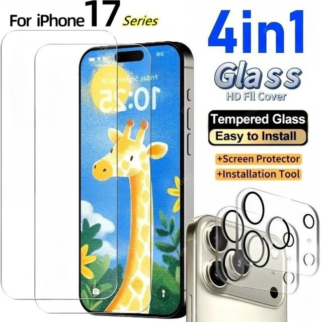 DIXSG 4-in-1 Ultra Clear Displayschutzfolie und Kamera-Glas für iPhone 17 16 15 14 13 12 11 Pro Max Plus Mini, transparent - Bild 1