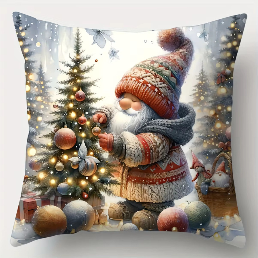 Einteiliges Kissen-Set mit Vintage-Weihnachtsbaummuster in Multicolour, quadratisch, mit Reißverschluss und abnehmbarem Bezug, Breite: 45 cm - Bild 2
