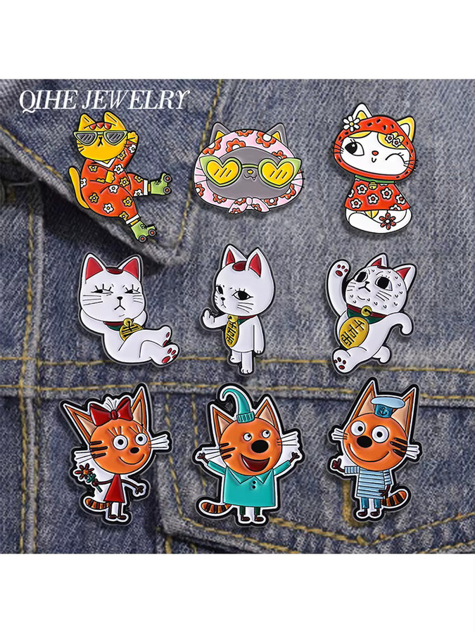 QIHE JEWELRY Brosche Anime Katzen, Emaille, Bunt - Bild 3