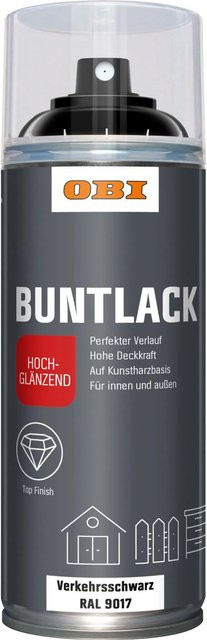 OBI Buntlack Spray Schwarz RAL 9017 Verkehrsschwarz hochglänzend 400 ml - Bild 1
