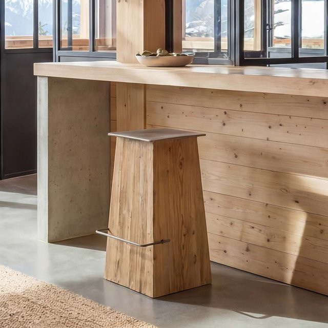 MCW Barhocker MCW-L76 im Industrial Design aus Massiv-Holz und Eisen, Farbe: natur/silver - Bild 1