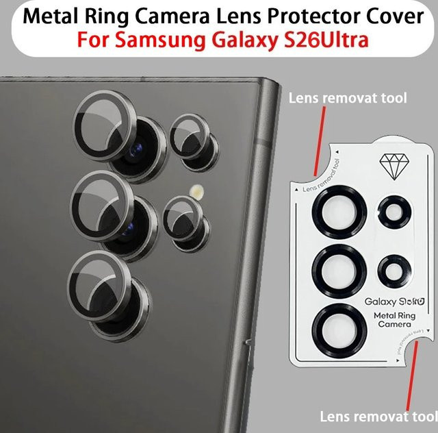 Metallring-Kameralinsenschutzabdeckung für Samsung Galaxy S25 Ultra in Silber inklusive Linsenentfernungswerkzeug - Bild 1