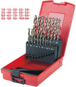 KS Tools HSS-G Co 5 Spiralbohrer-Set aus Edelstahl in der Kunststoffkassette, 19-teilig, 1-10 mm, Gold/Rot - Bild 1