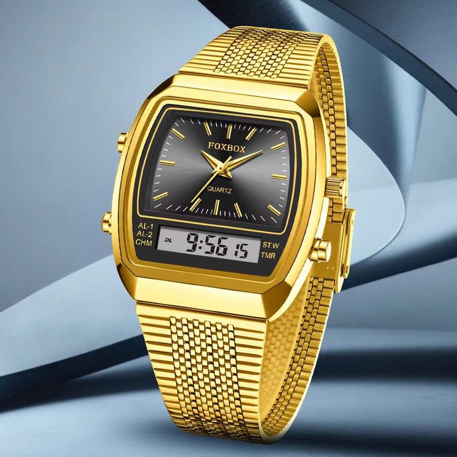 FOXBOX Armbanduhr, Quarz, Analog-Digital, Gold, Edelstahl, Herren - Bild 2
