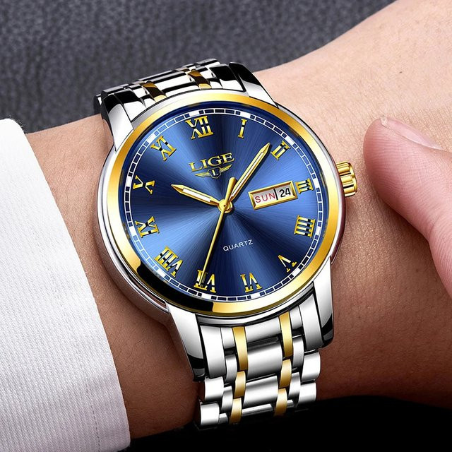 Lige Armbanduhr Quarz, Edelstahl, Blau, Herren - Bild 1