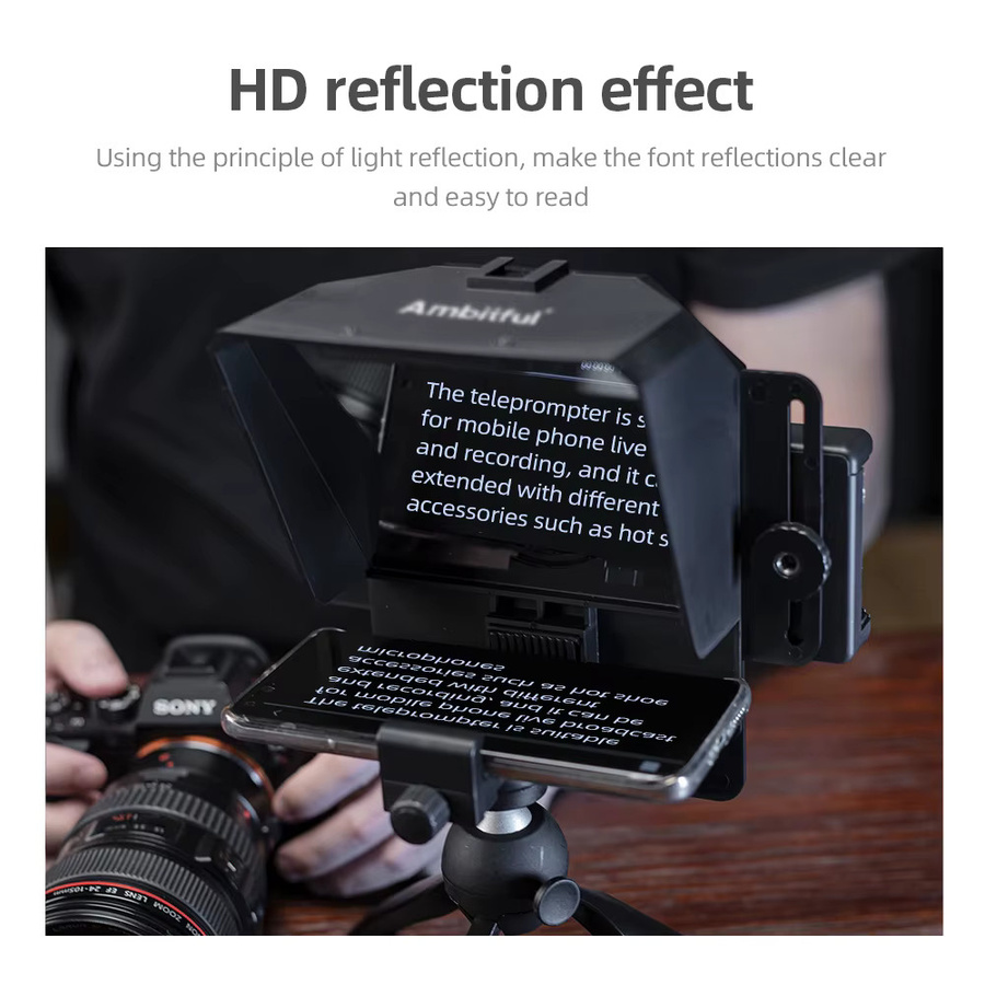 Pronstoor Mini Teleprompter für Smartphone und DSLR Kamera mit Fernbedienung, Schwarz - Bild 5