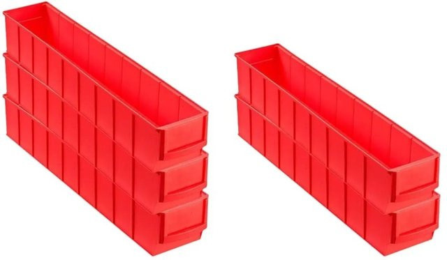 PROREGAL SparSet 5x Rote Industriebox 500 S Sortimentskasten aus Kunststoff H x B x T: 8,1 x 9,1 x 50 cm - Bild 1