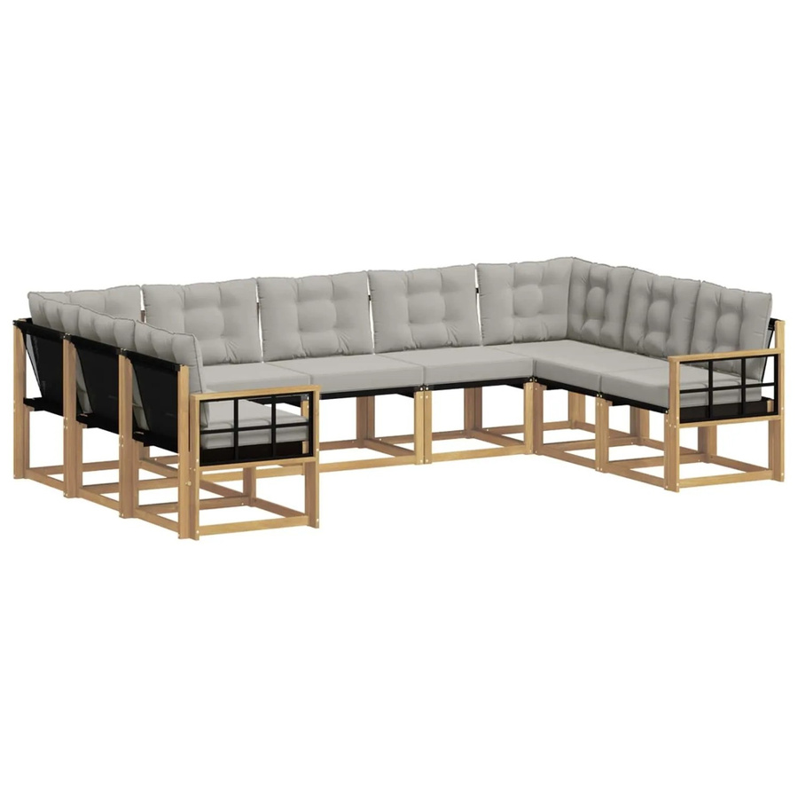 vidaXL Outdoor-Sofagarnitur in U-Form aus Akazienholz und Textilene mit Kissen in Weiß und Hellgrau - Bild 2