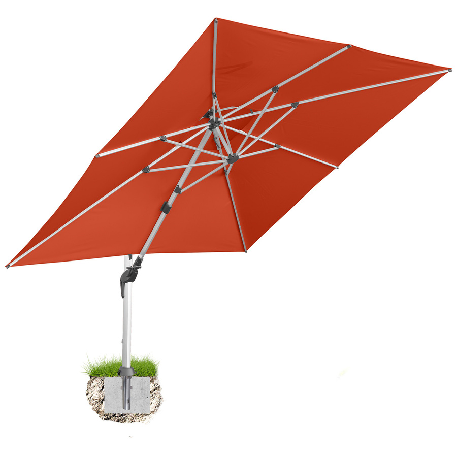 Anndora Alu Ampelschirm quadratisch in Terracotta Rot, 3,5 x 3,5 m, 360 Grad drehbar und schwenkbar neigbar mit Bodenanker - Bild 1