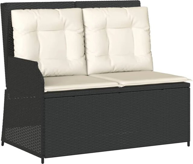 Verstellbare Gartenbank von furnicato aus schwarzem Poly-Rattan mit Kissen und Armlehnen, B/T/H: 110 x 67 x 95 cm - Bild 1