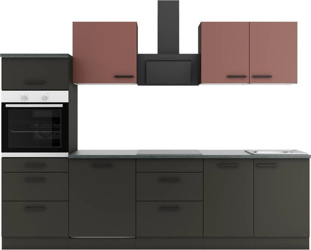 OPTIFIT Küchenzeile Nizza407/Madrid420 in Rostrot und Anthrazit, Breite: 270 cm - Bild 1