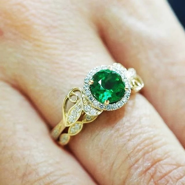Huitan Ringe, Blatt Design, Gold, Zirkonia, Damen - Bild 1