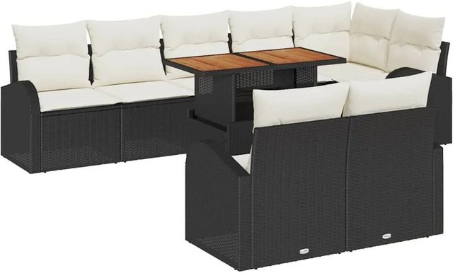 vidaXL Garten-Sofa-Set mit 9 Teilen und Kissen in Schwarz und Creme - Bild 1