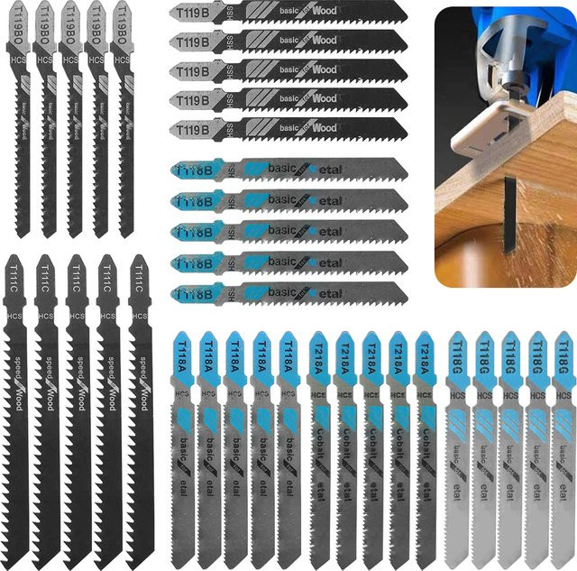 Black+Decker Stichsägeblatt-Set mit 35 Teilen, T-Schaft, HCS, für Holz, Kunststoff und Metall, Farbe Silber - Bild 1