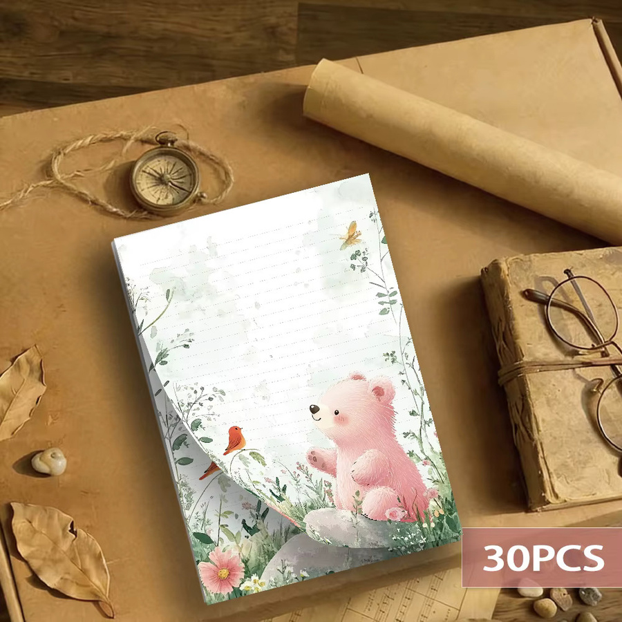 30 Blatt B5-Briefpapier mit rosa Bärenmotiv und Aquarell-Design, liniertes Notizblock-Set in Pink und Weiß - Bild 2