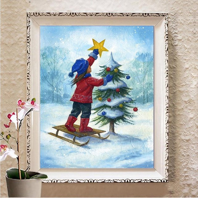 FIYO 5D DIY Diamantmalerei Set Weihnachts-Mosaikkunst in Multicolour, Breite: 30 cm, Höhe: 20 cm - Bild 1