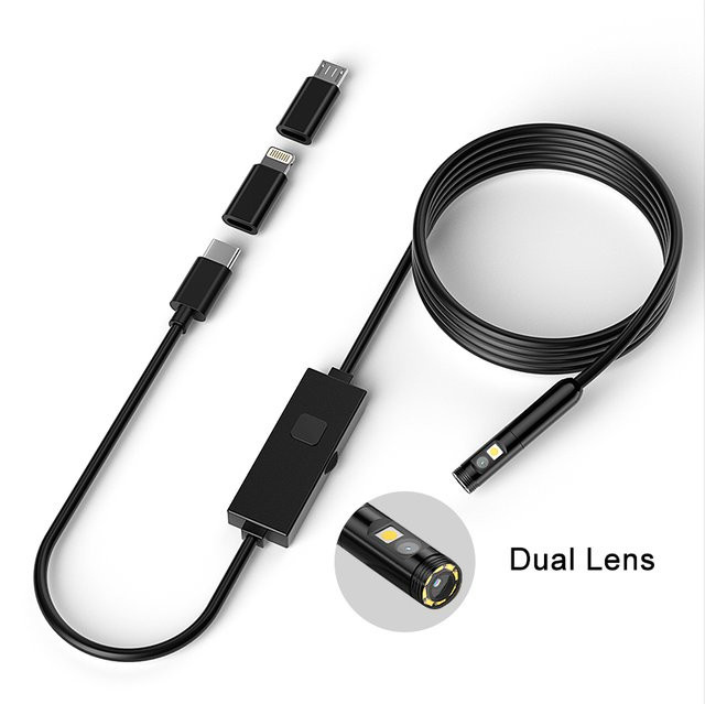 BUMBORN 3-in-1 Industrie-Endoskop mit 8mm Doppelkamera, 1080P Auflösung, Direktanschluss für iOS, Type-C und Android zur Inspektion von Rohren und Abwasserkanälen, Schwarz - Bild 1
