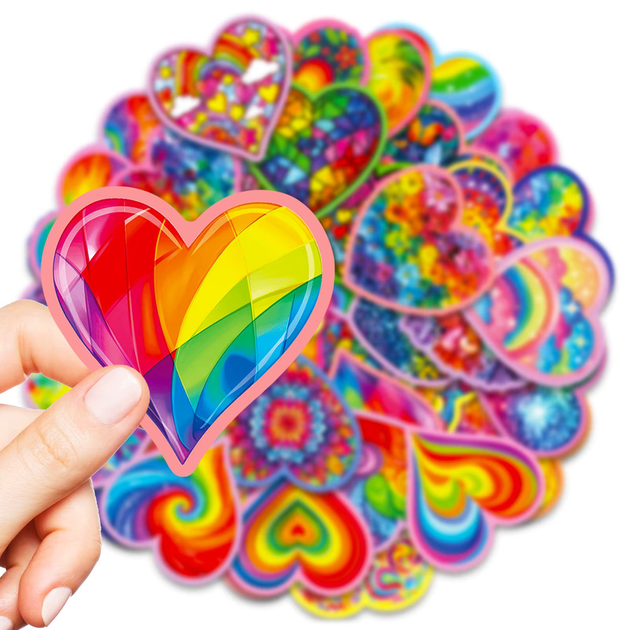 56 Stück Regenbogen-Herz-Aufkleber in Multicolour, holografische und wasserfeste Kunstaufkleber für DIY-Dekoration von Wasserflaschen, Laptops und Handyhüllen - Bild 2