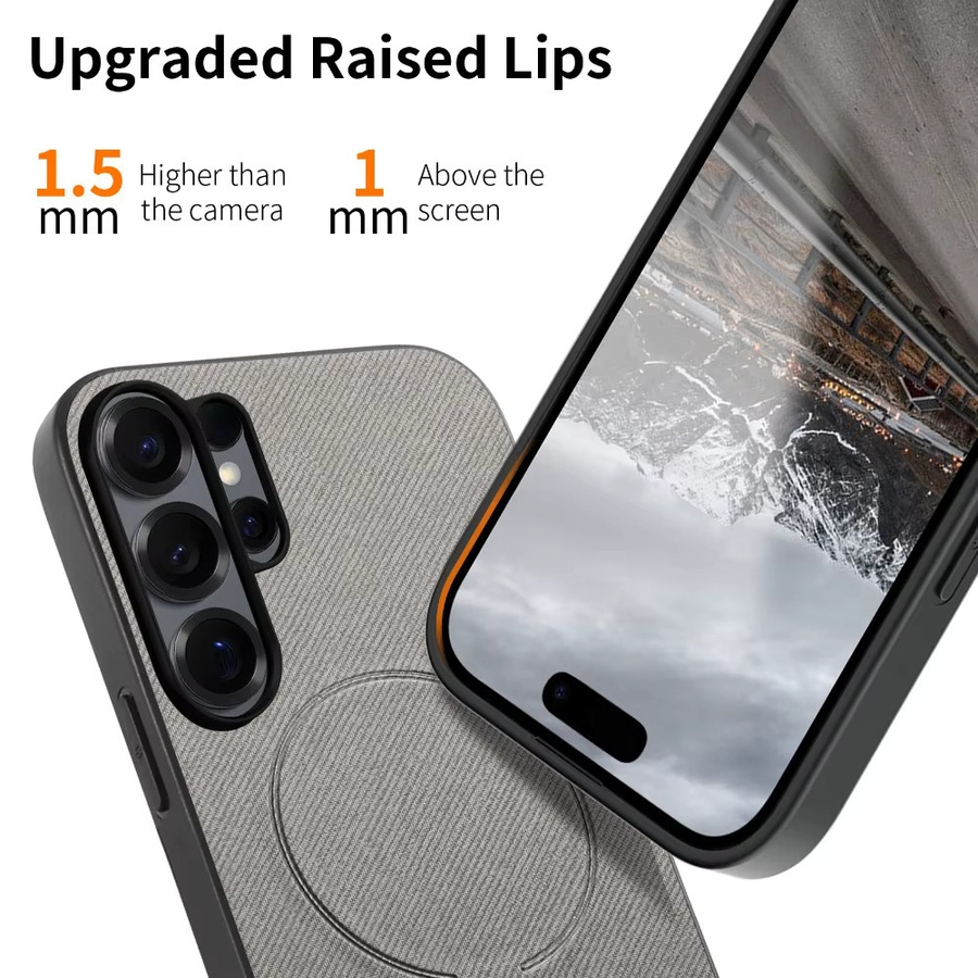 Luxuriöse kabellose Ladehülle mit Mattleder-Panel für Samsung Galaxy S26 Ultra, S25 Edge, S24 FE und S23 Plus mit weichem Rahmenschutz in Grün und Grau - Bild 3