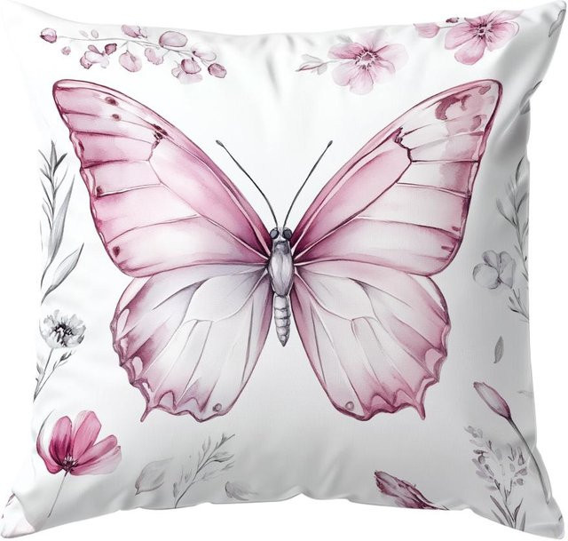 JMG Clothing Kissenbezug mit Blumen- und Schmetterlings-Motiv in Rosa, Polyester, B/H: 45 x 45 cm - Bild 1
