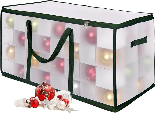 Relaxdays Weihnachtskugel Aufbewahrungsbox aus Kunststoff in Grün und Transparent, verstellbar, B/T/H: 37 x 73 x 36 cm - Bild 1