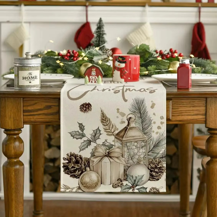 VIKAMA Vintage Weihnachts Tischläufer mit Tannenzapfen und Beeren im American Country Style, B/H: 33 x 90 cm - Bild 3